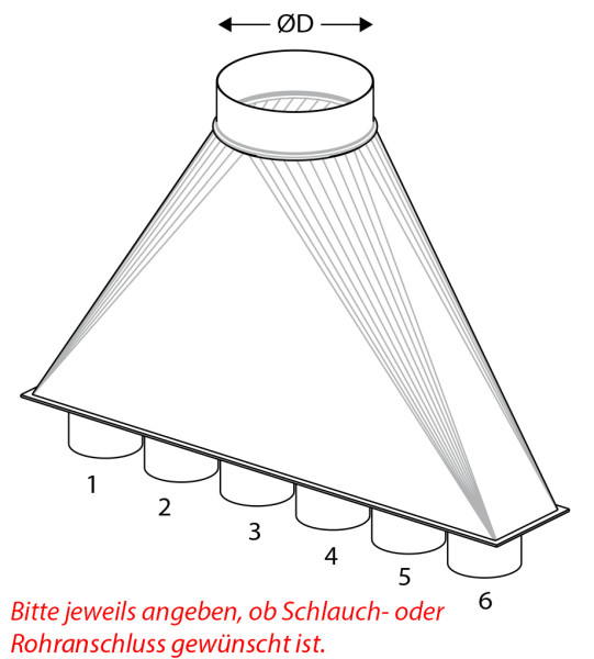 Sammler mit 6 Rohr- oder Schlauchanschlüssen